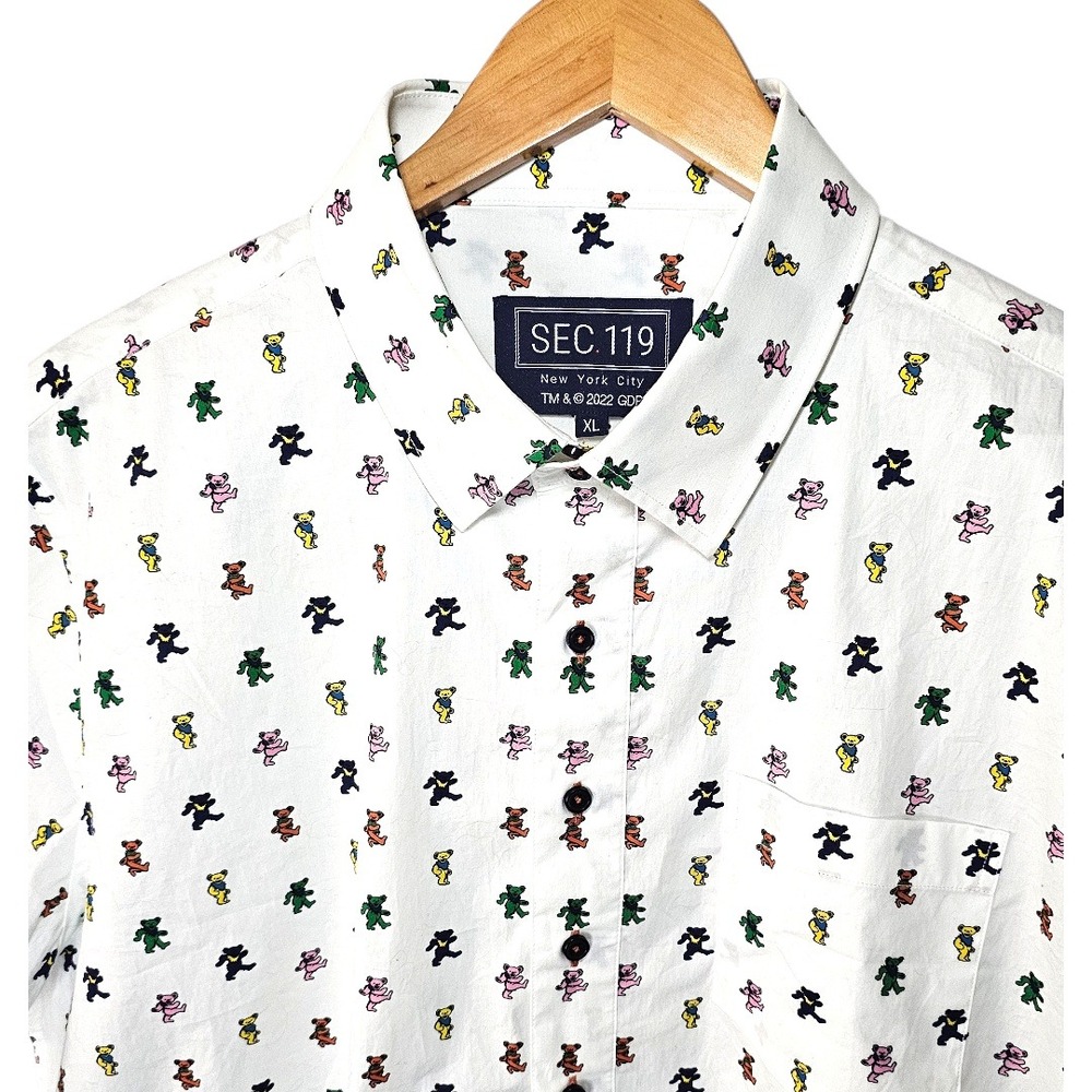 SEC 119 Grateful Dead Dancing Bears Shirt Mens XL White Short Sleeve Button Down - Picture 5 of 11